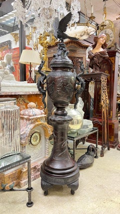 Very Fine Quality Large Japanese Meiji Bronze Censer with Coy fish