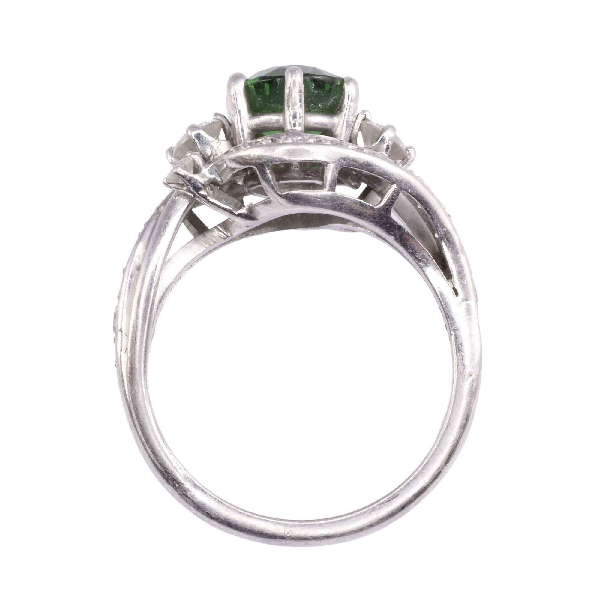 Women's Very Fine Quality Tsavorite Diamond Platinum Ring For Sale