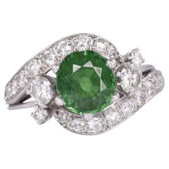 Bague en platine avec tsavorite et diamant de très belle qualité