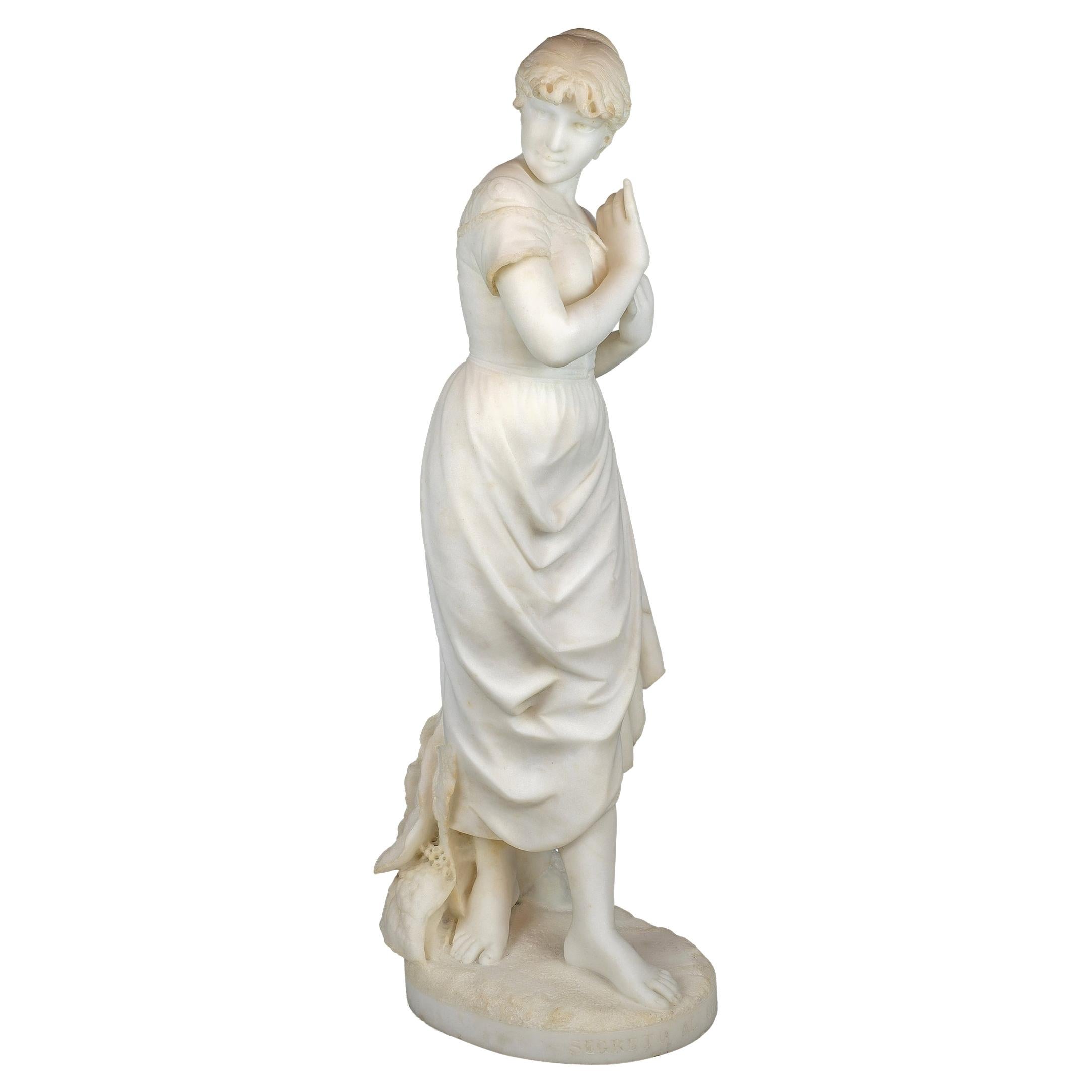 Sculpture en marbre blanc d'une jeune fille par Cesare Lapini