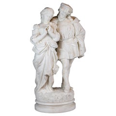 Antique White Marble Statue Sculpture of Lovers Attributed to Romanelli