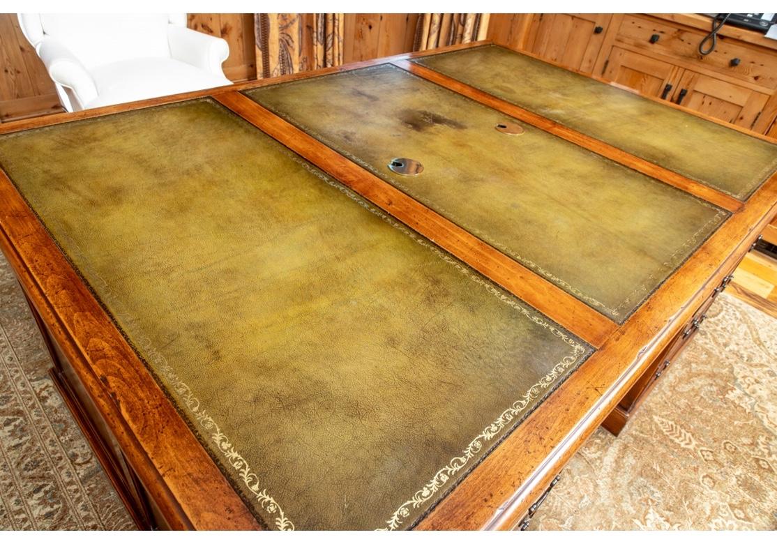 Very Fine Re-Creation Leather Top Partners Desk with Banding For Sale 6