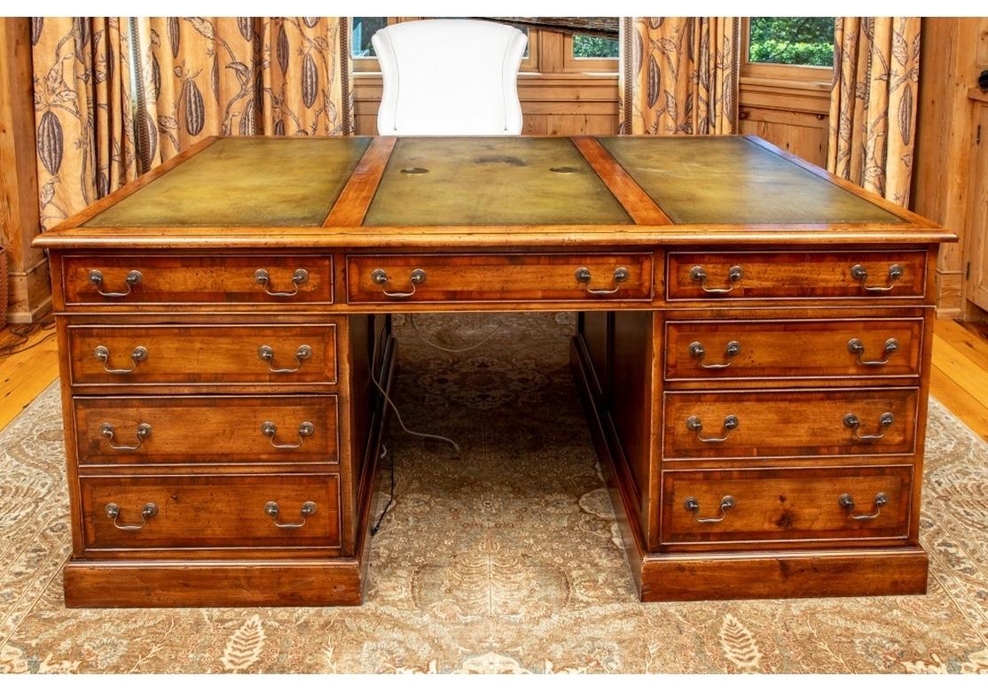 Very Fine Re-Creation Leather Top Partners Desk with Banding For Sale 12