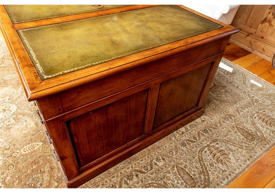 Brass Very Fine Re-Creation Leather Top Partners Desk with Banding For Sale
