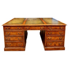 Used Very Fine Re-Creation Leather Top Partners Desk with Banding