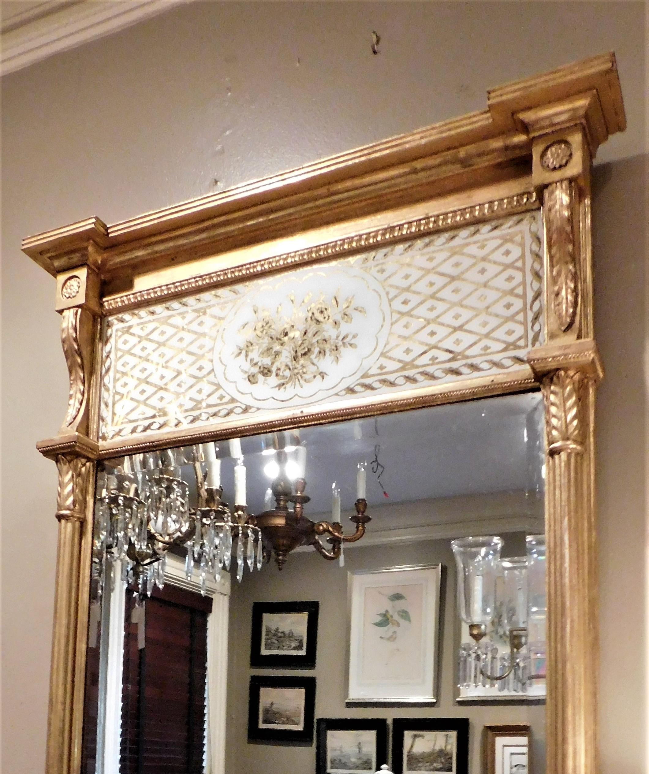 English Very Fine Regency Mirror With Eglomise Panel, Circa:1800 For Sale