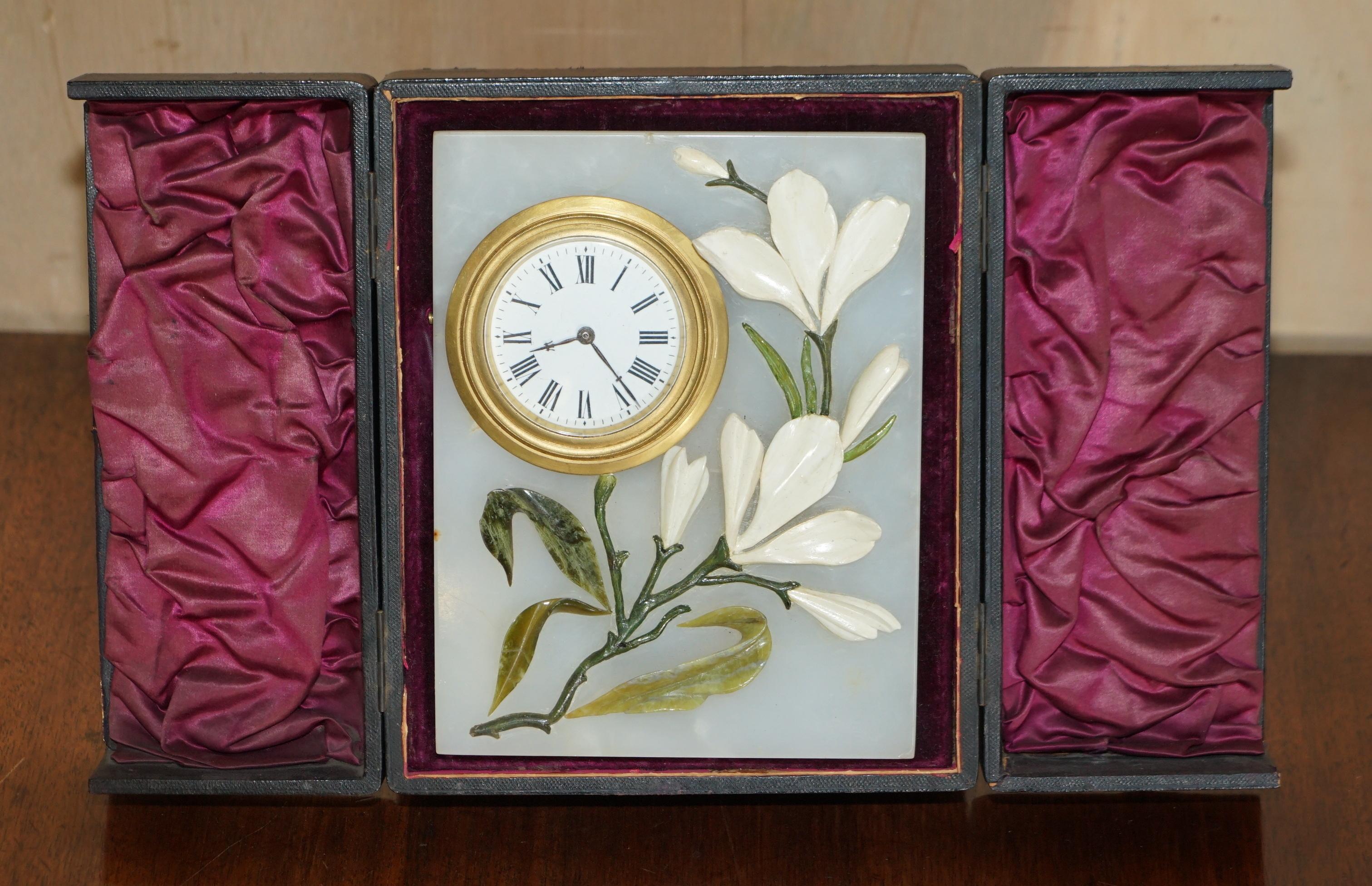 Edwardian Very Fine Royal Warrant John D Harris Marble & Pietra Dura Boudoir Clock in Case For Sale