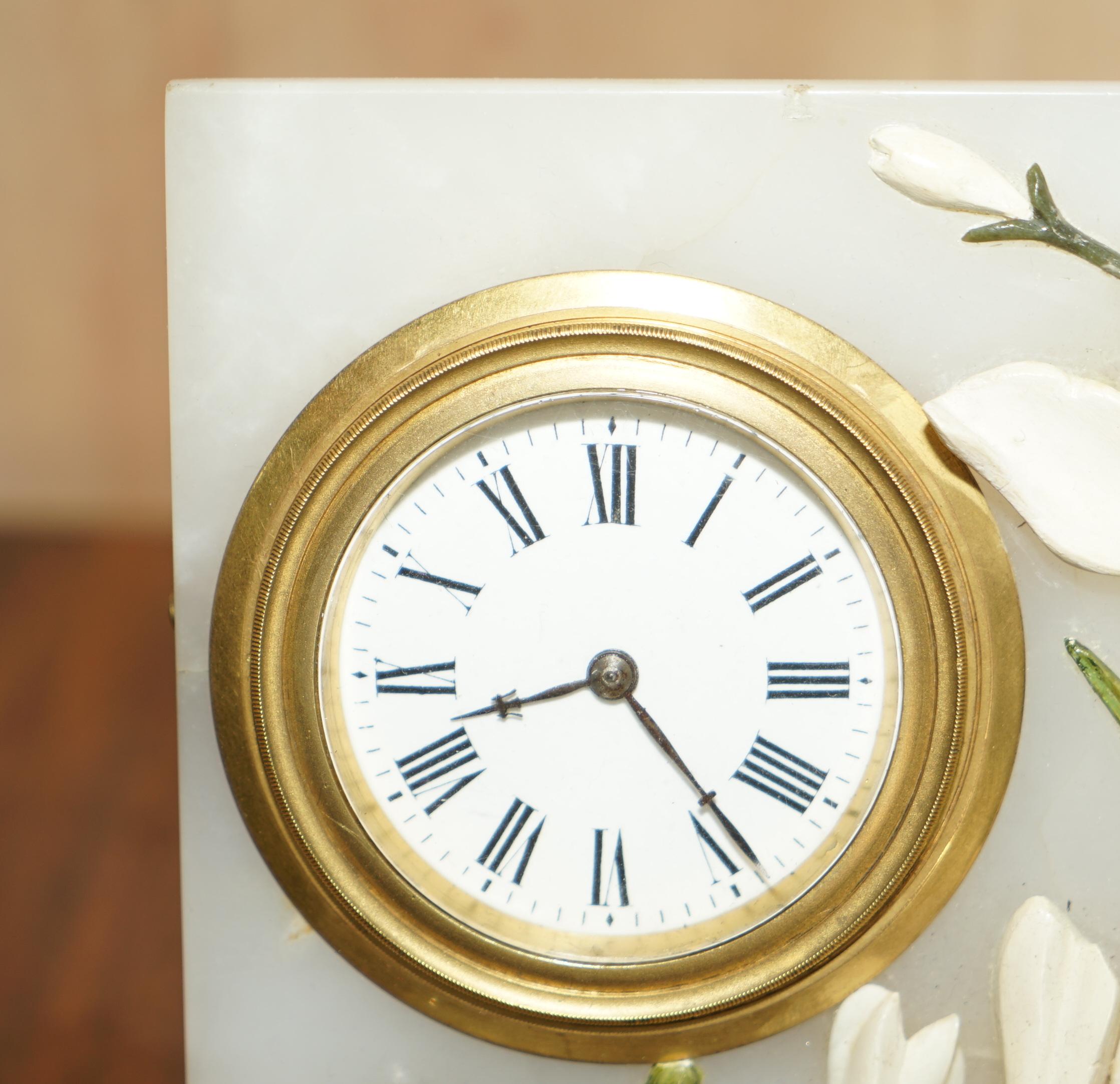 Very Fine Royal Warrant John D Harris Marble & Pietra Dura Boudoir Clock in Case For Sale 2