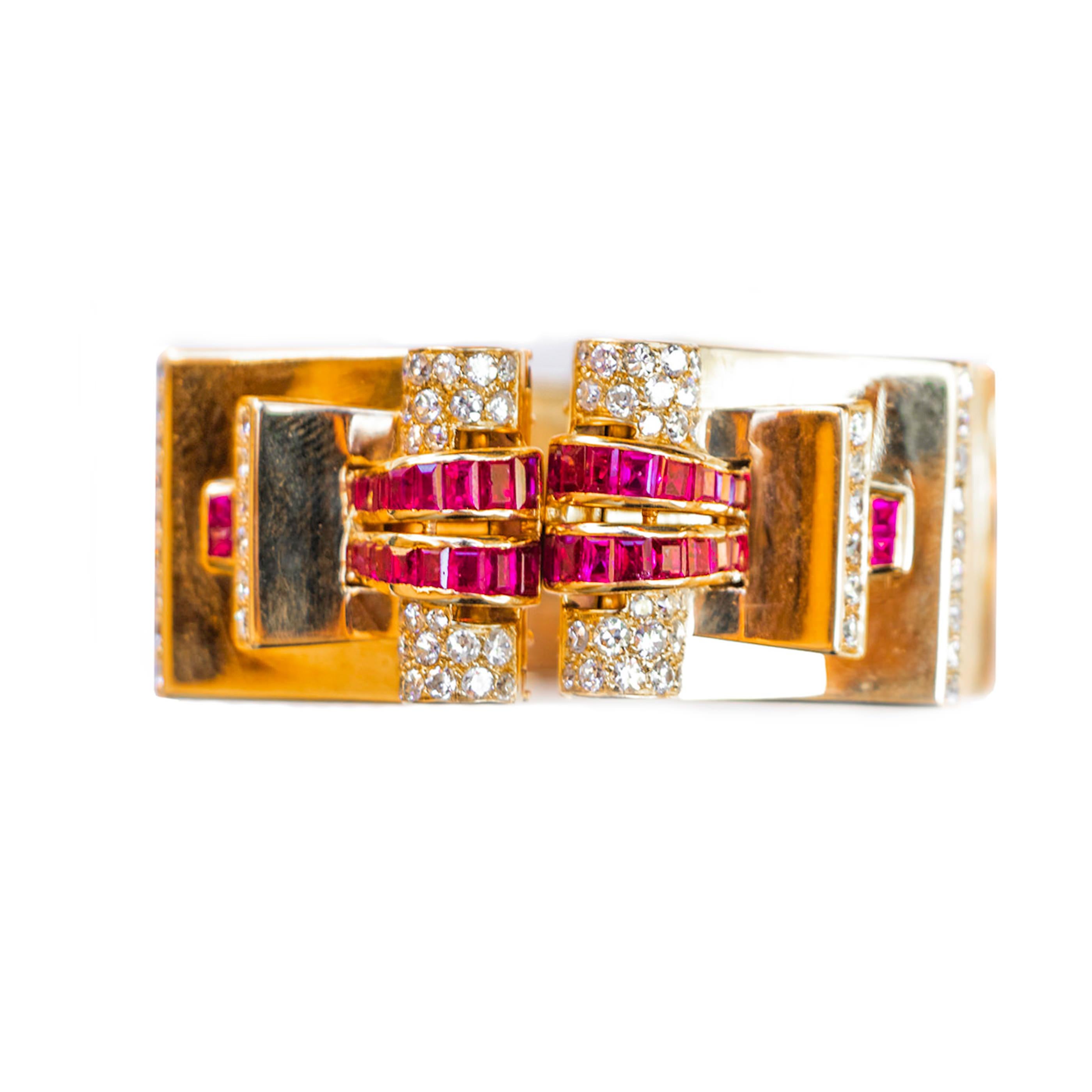 Very Fine Rubies 3.8 Carat and Diamonds 3 Carat Bracelet 18 Karat Gold In Good Condition In Carlsbad, CA