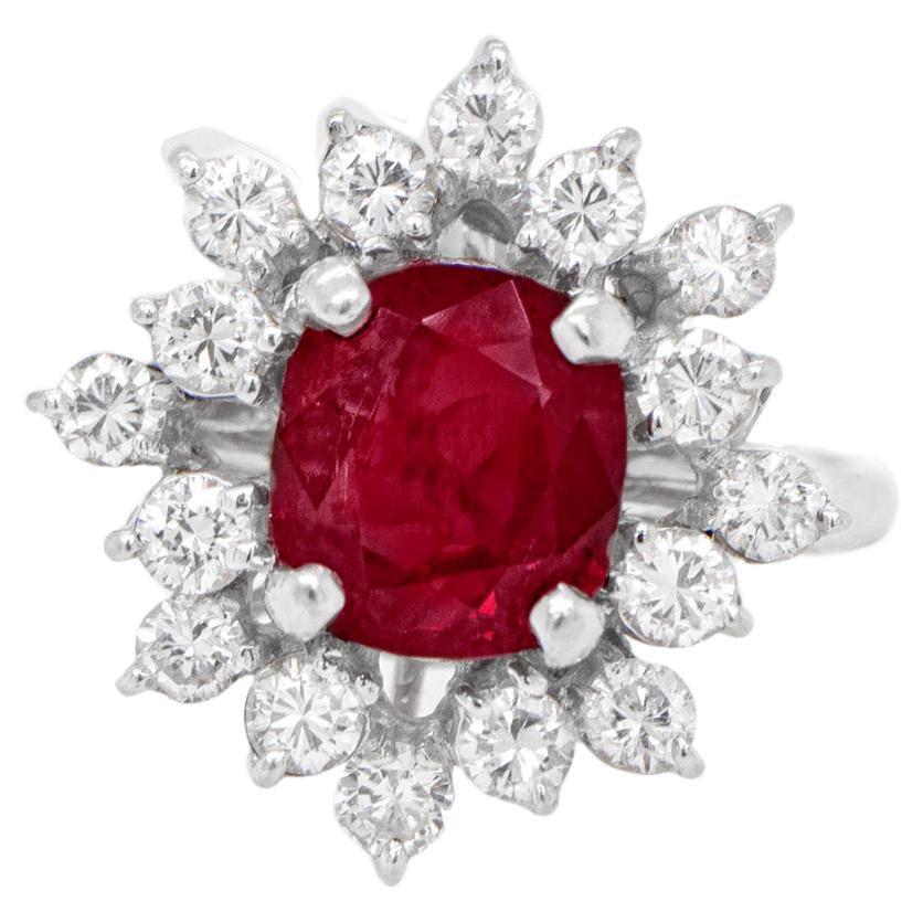 Very Fine Ruby 2.50 Carat Ring with Diamond Halo 14k Gold For Sale