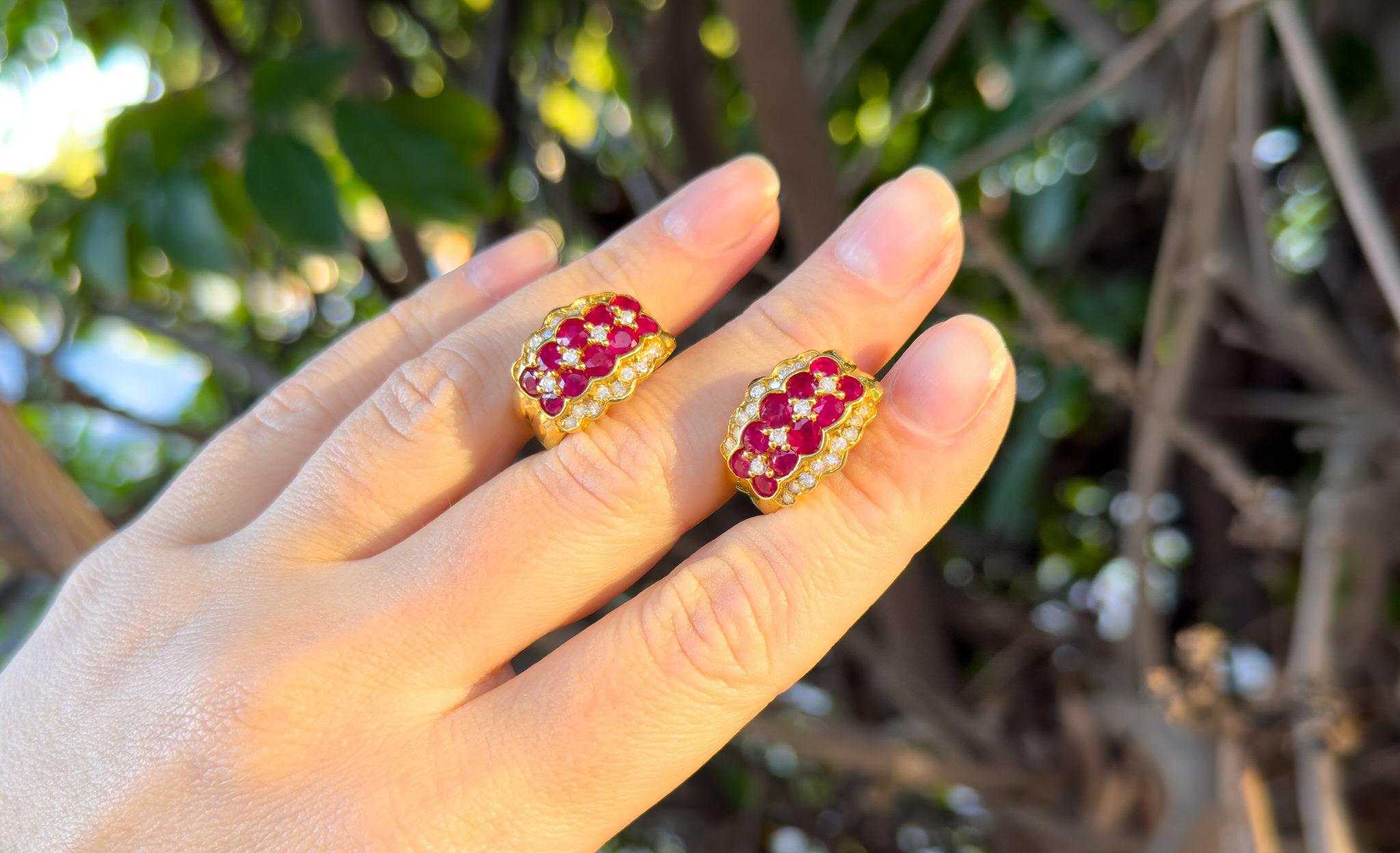 Very Fine Ruby and Diamond Earrings 6.68 Carats Total 14k Yellow Gold In Excellent Condition For Sale In Carlsbad, CA