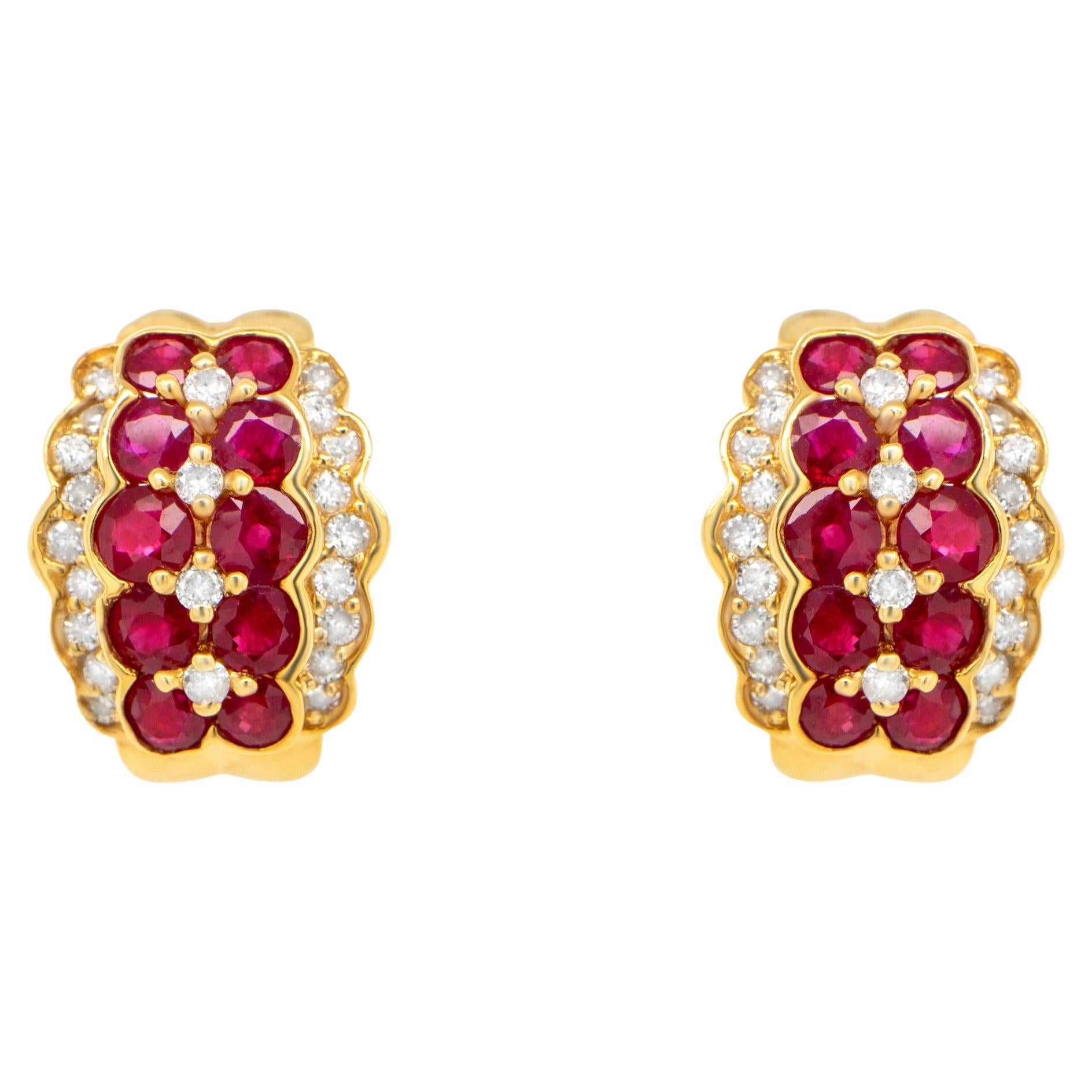 Very Fine Ruby and Diamond Earrings 6.68 Carats Total 14k Yellow Gold