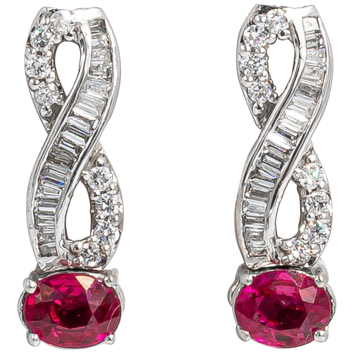 Very Fine Ruby Earrings with Diamonds 18 Karat Gold