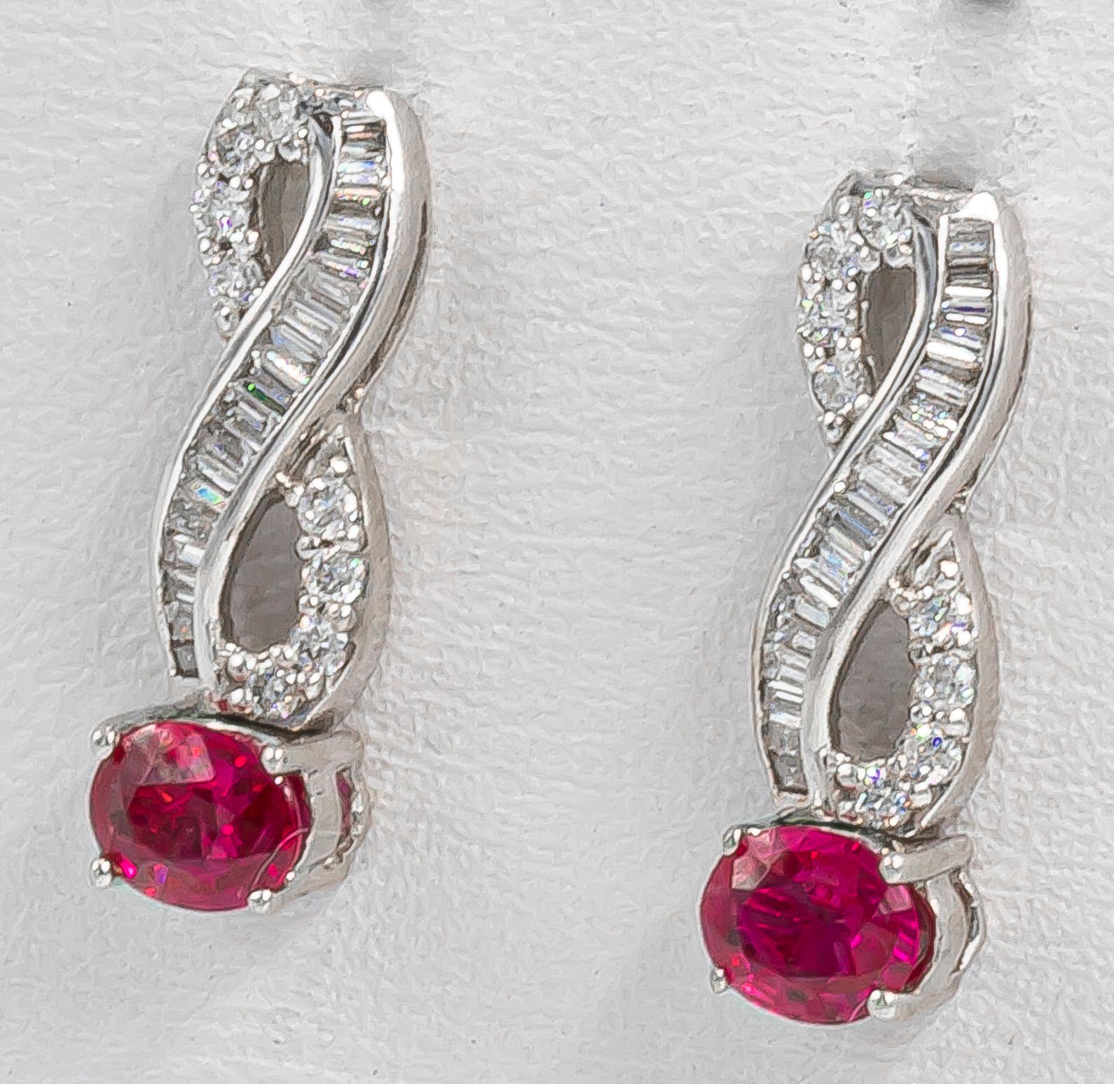Oval Cut Very Fine Ruby Earrings with Diamonds 18 Karat Gold