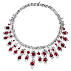 Feine Rubin-Halskette mit Diamanten 115 Karat insgesamt 18K Gold
