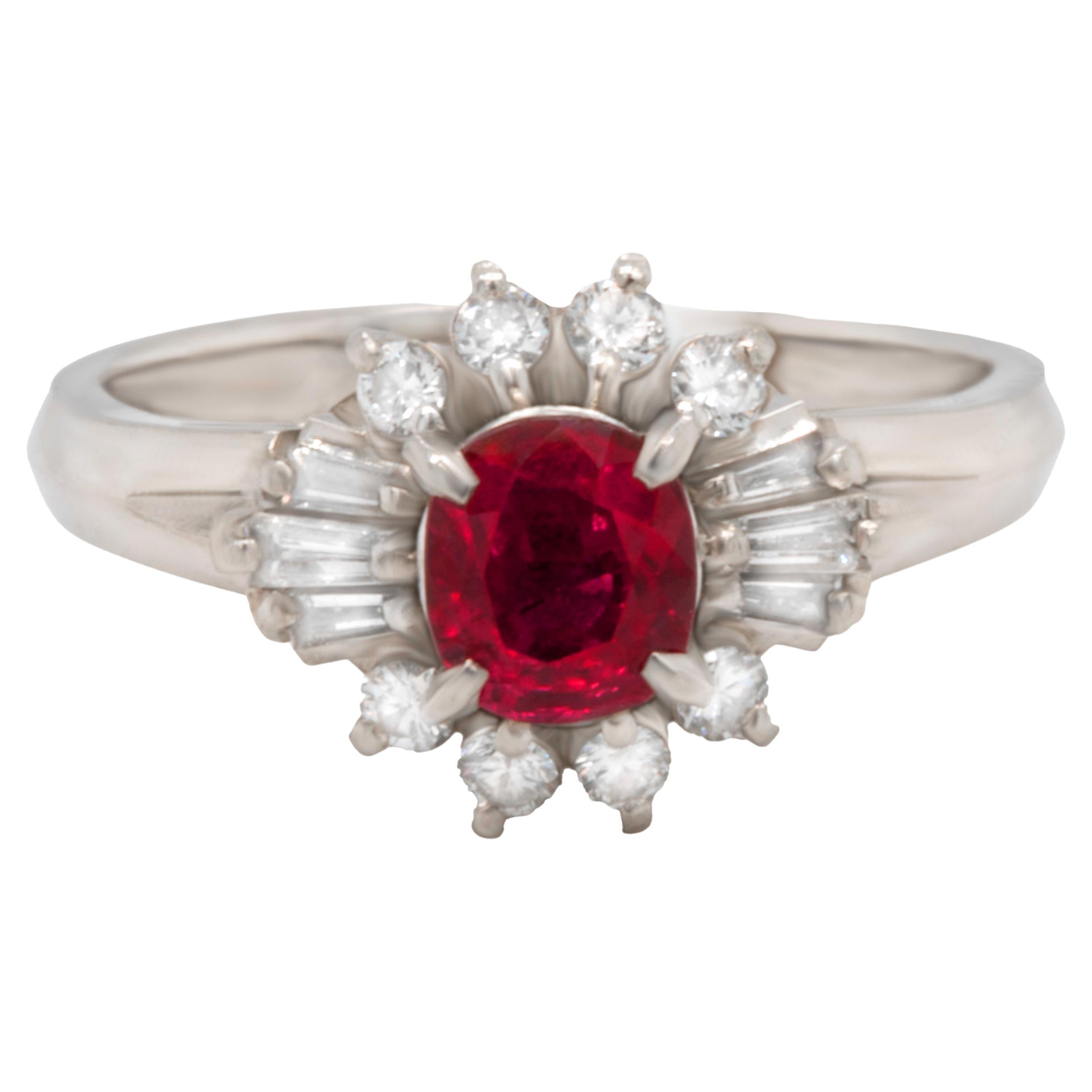 Very Fine Ruby Ring With Diamonds 1.25 Carats Platinum For Sale