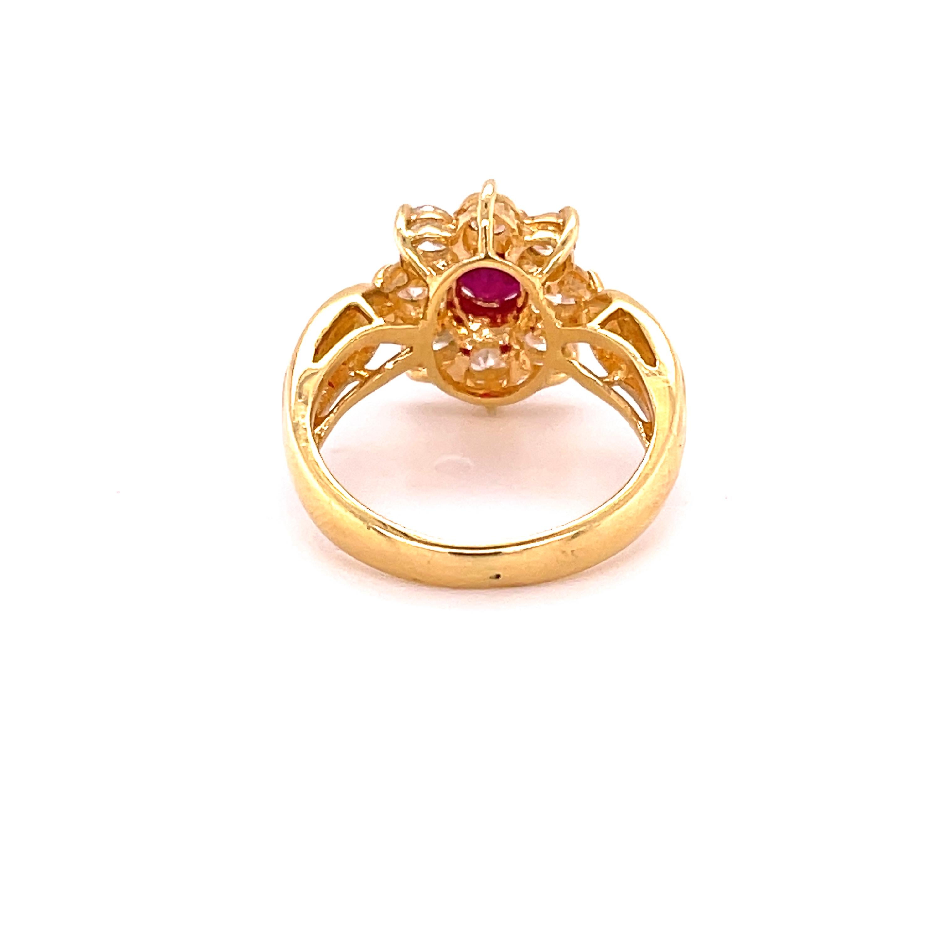 Very Fine Ruby Ring with Diamonds 1.50 Carats Total For Sale 1