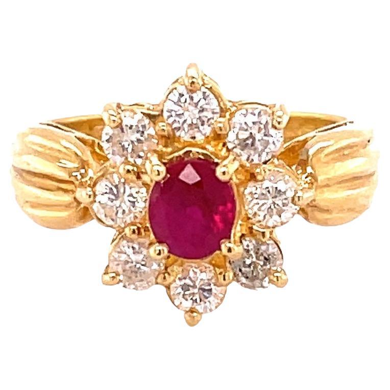 Very Fine Ruby Ring with Diamonds 1.50 Carats Total For Sale
