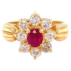 Vintage Very Fine Ruby Ring with Diamonds 1.50 Carats Total