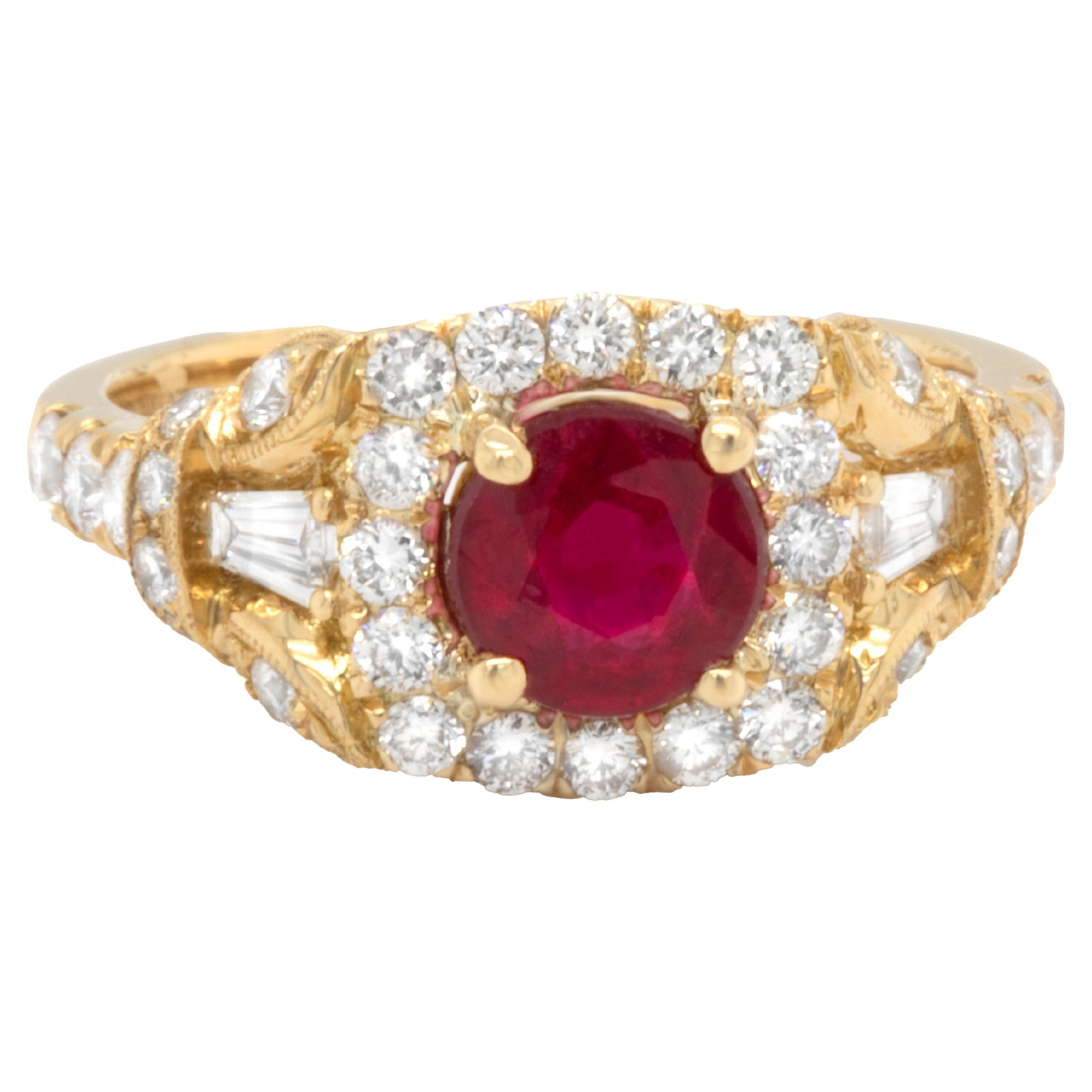 Very Fine Ruby Ring With Diamonds 1.89 Carats 18K Yellow Gold For Sale