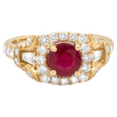 Very Fine Ruby Ring With Diamonds 1.89 Carats 18K Yellow Gold