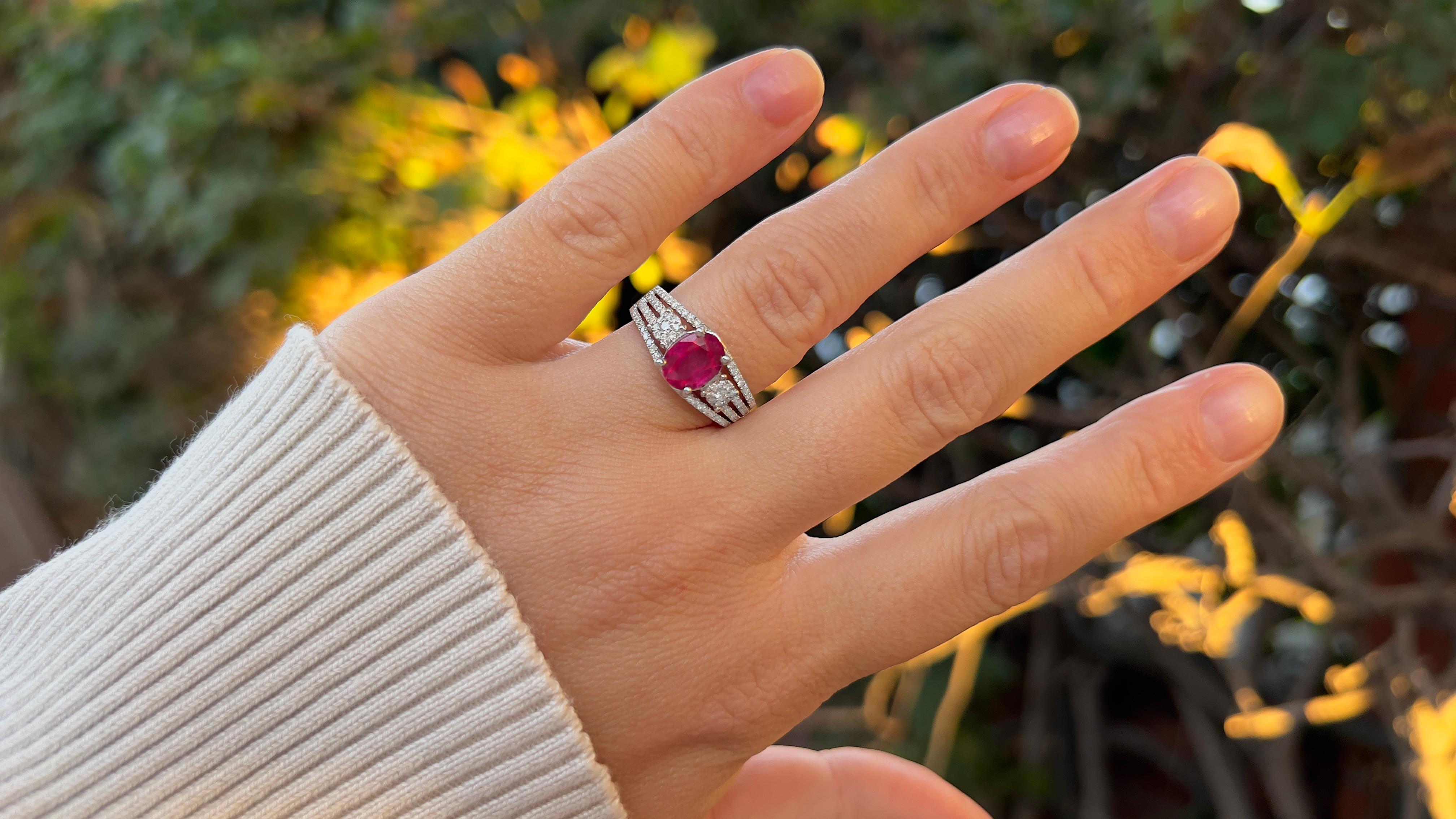 Art Deco Very Fine Ruby Ring With Diamonds 2 Carats 18K White Gold For Sale