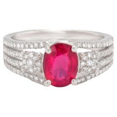 Retro Very Fine Ruby Ring With Diamonds 2 Carats 18K White Gold