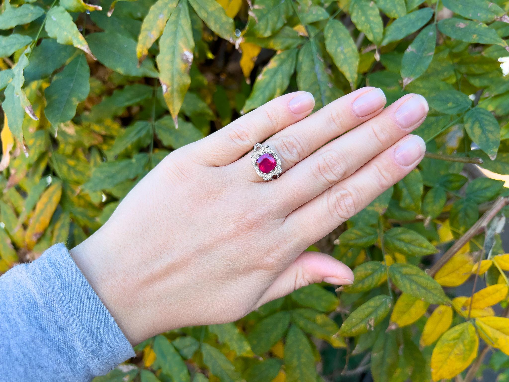 Contemporary Very Fine Ruby Ring With Diamonds 3.60 Carats 18K White Gold For Sale