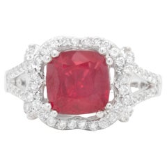 Very Fine Ruby Ring With Diamonds 3.60 Carats 18K White Gold