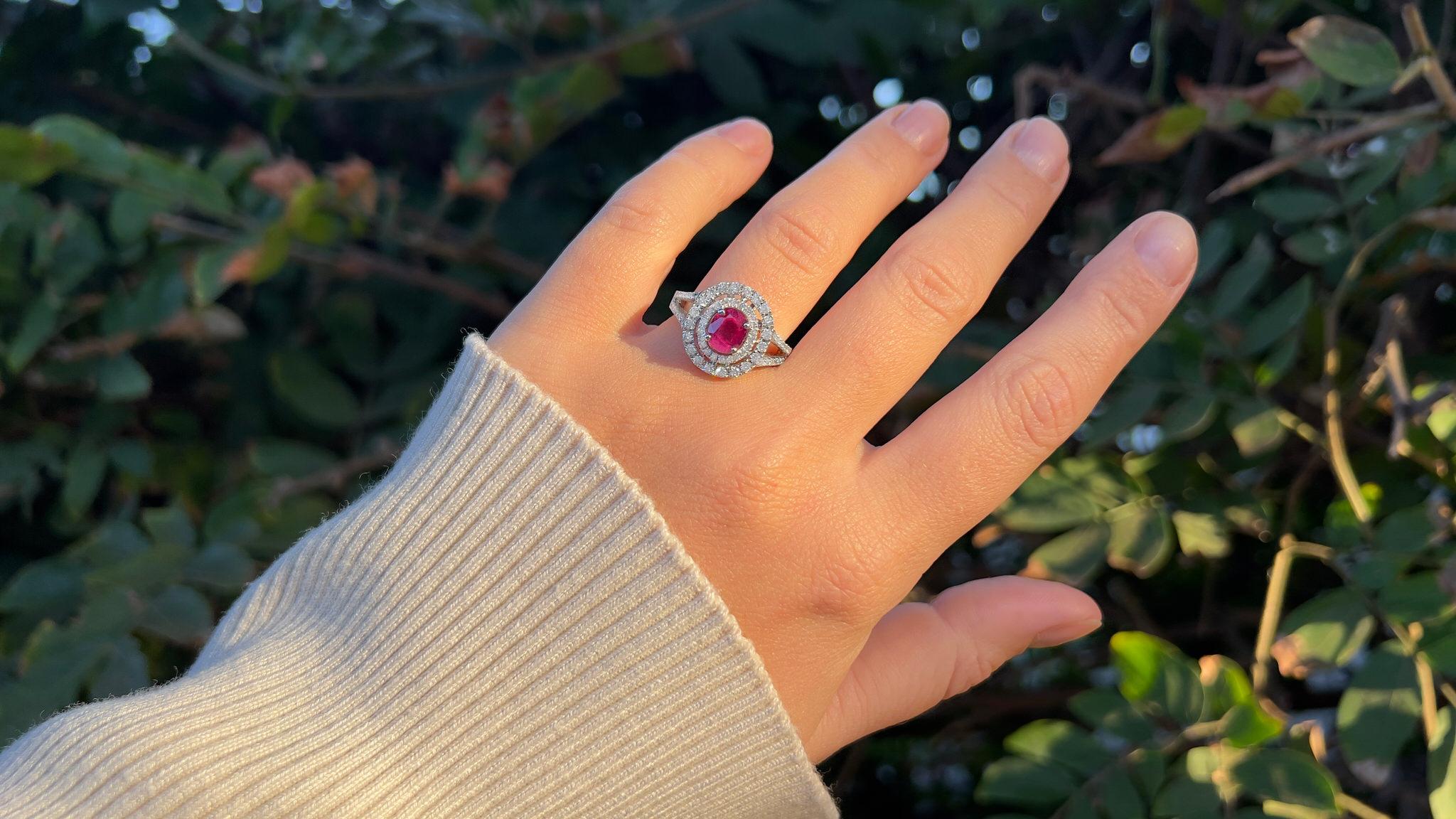 Art Deco Very Fine Ruby Ring With Diamonds 3.78 Carats 18K White Gold For Sale