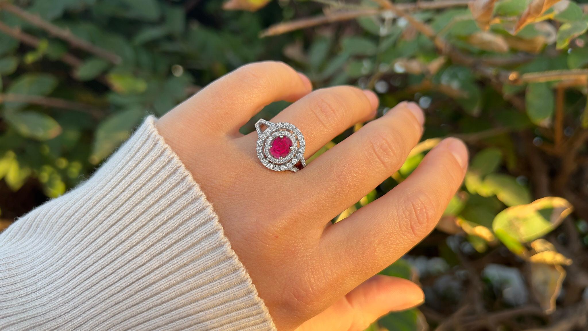 Oval Cut Very Fine Ruby Ring With Diamonds 3.78 Carats 18K White Gold For Sale