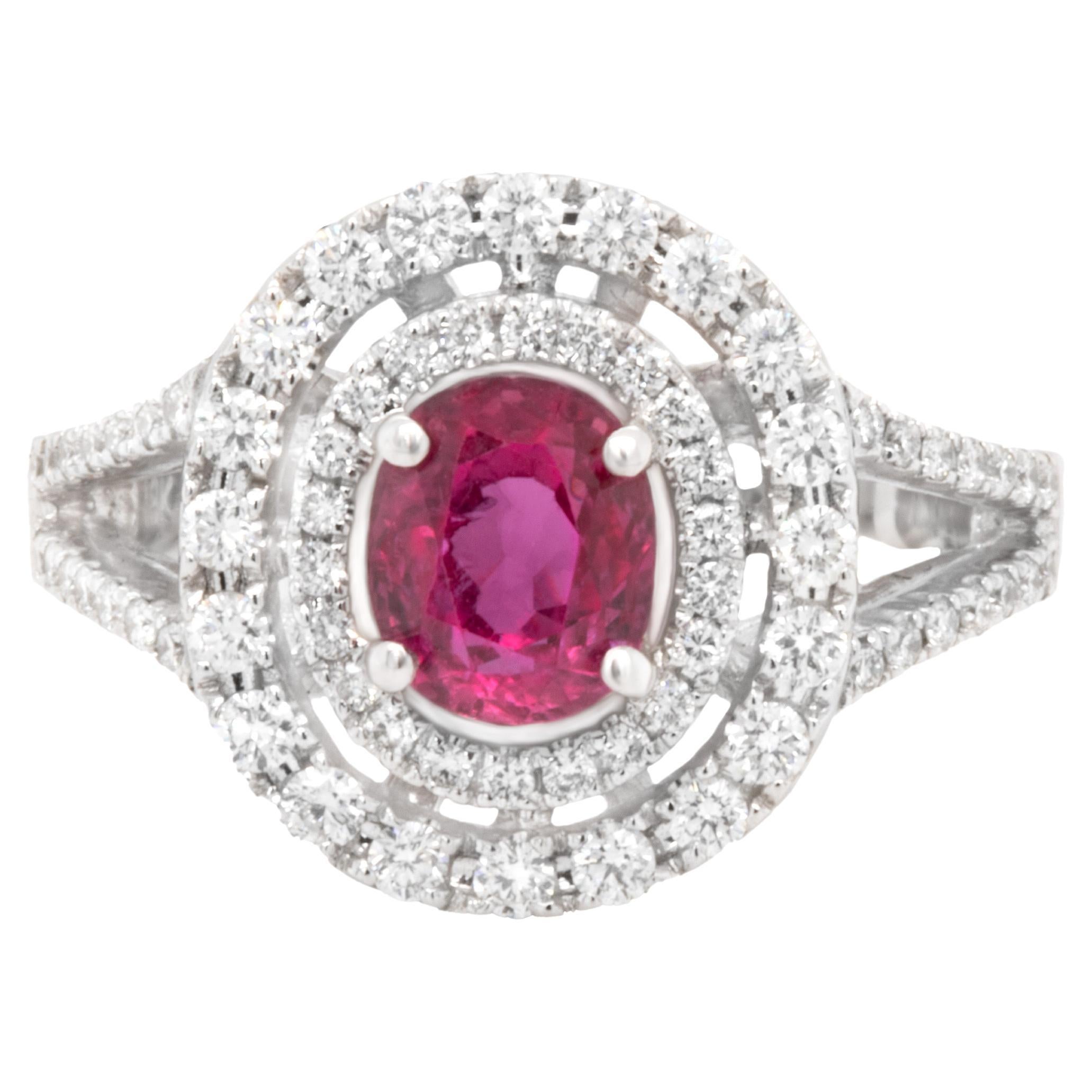 Very Fine Ruby Ring With Diamonds 3.78 Carats 18K White Gold