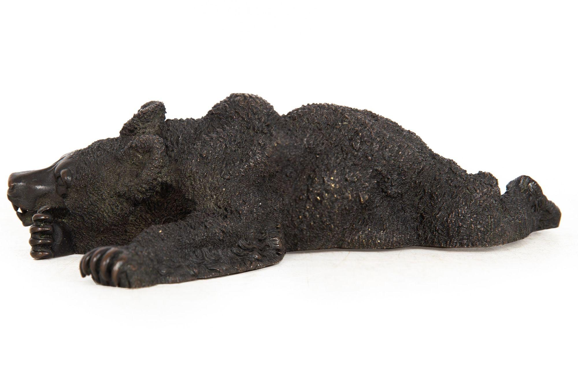 European Very Fine Russian Antique Bronze “Resting Bear” after Nikolai Lieberich For Sale