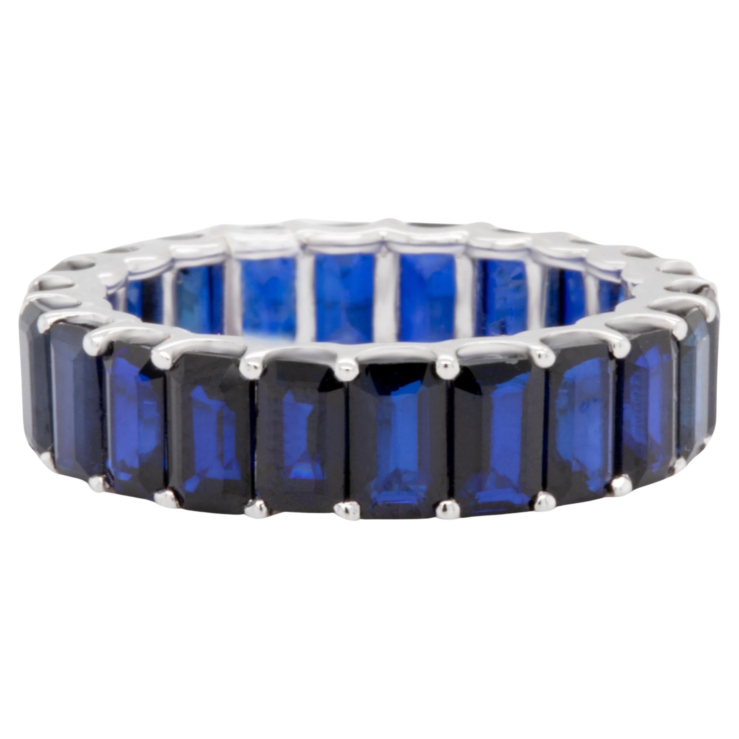 Very Fine Sapphire Eternity Band Ring 8 Carats 18K White Gold For Sale