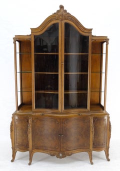 Very Fine Serpentine Front Burl Wood French China Cabinet Break Front MINT!