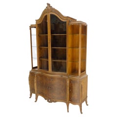Very Fine Serpentine Front Burl Wood French China Cabinet Break Front MINT!
