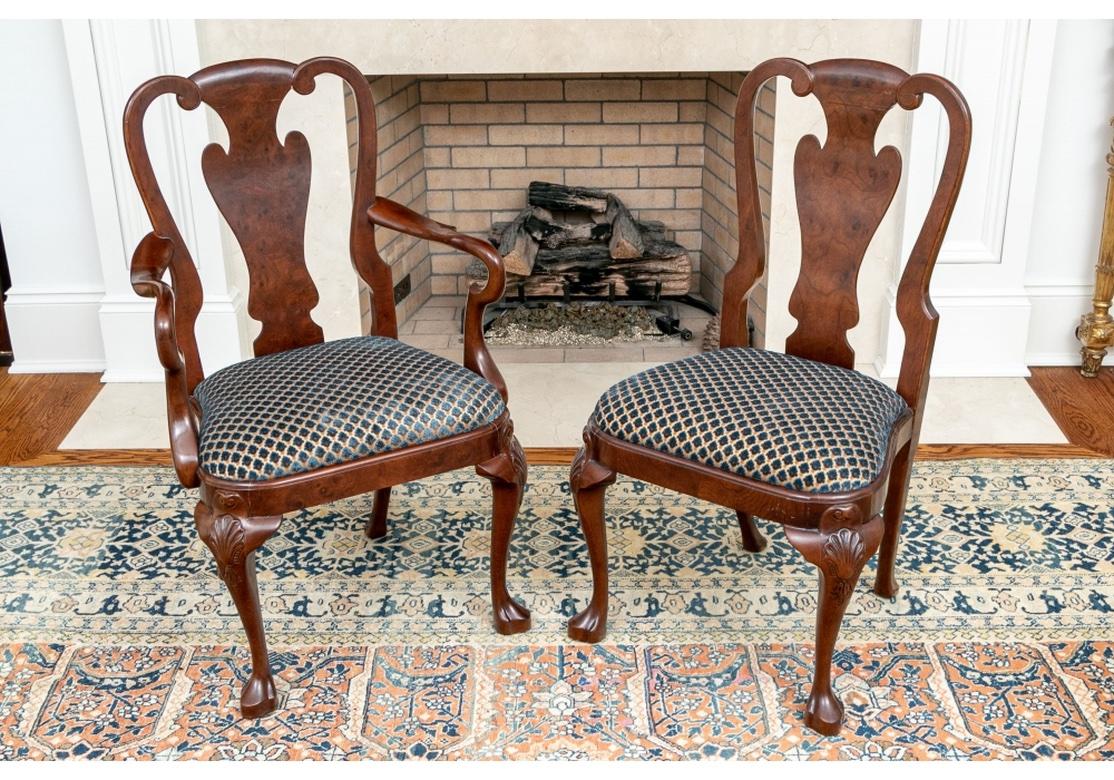 Very Fine Set of 16 Queen Ann Style Figured Wood Dining Chairs For Sale 8