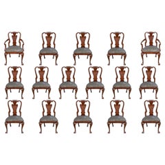 Very Fine Set of 16 Queen Ann Style Figured Wood Dining Chairs