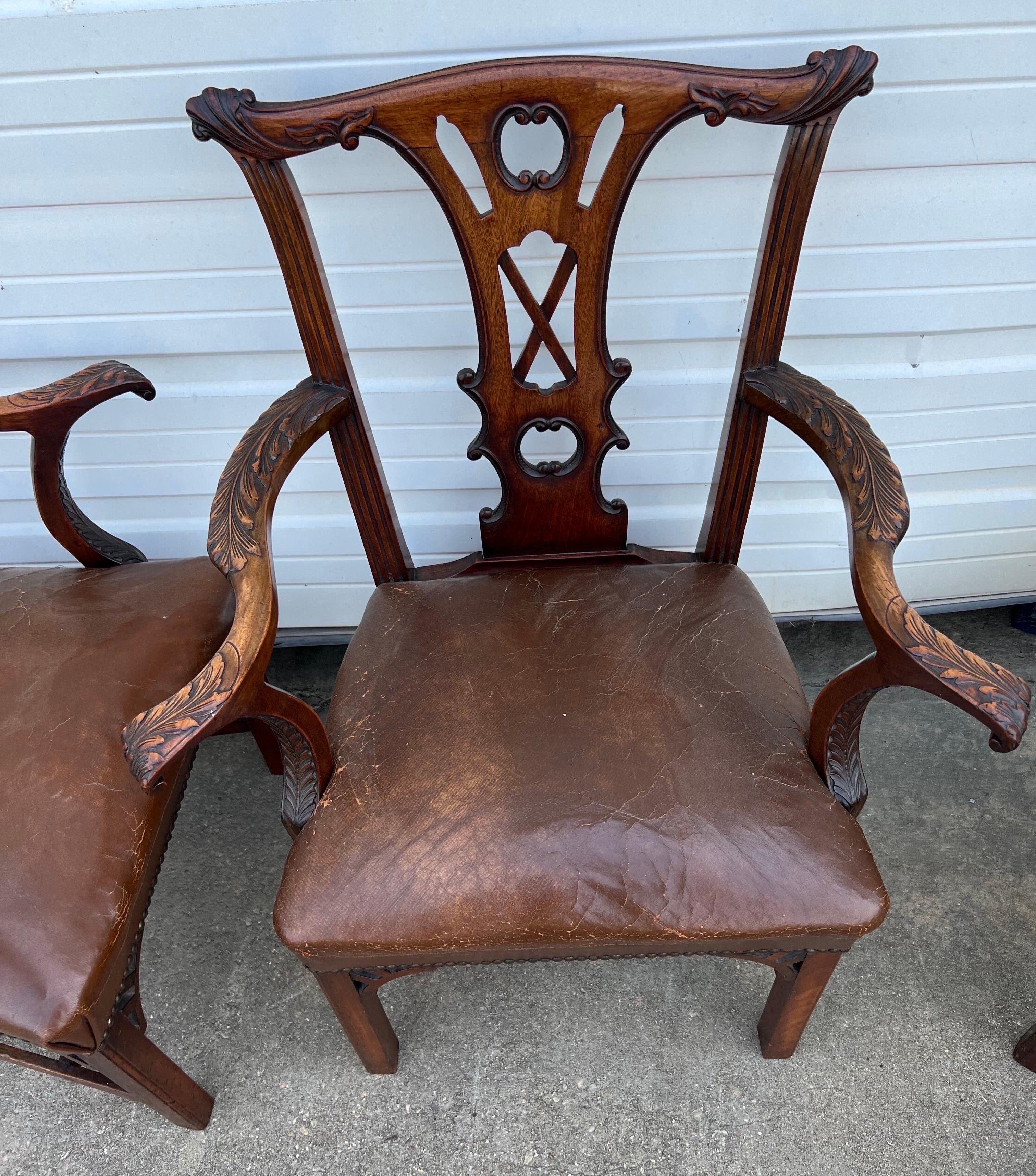 Très bel ensemble de dix chaises de salle à manger en acajou Chippendale irlandais du XVIIIe siècle en vente 7