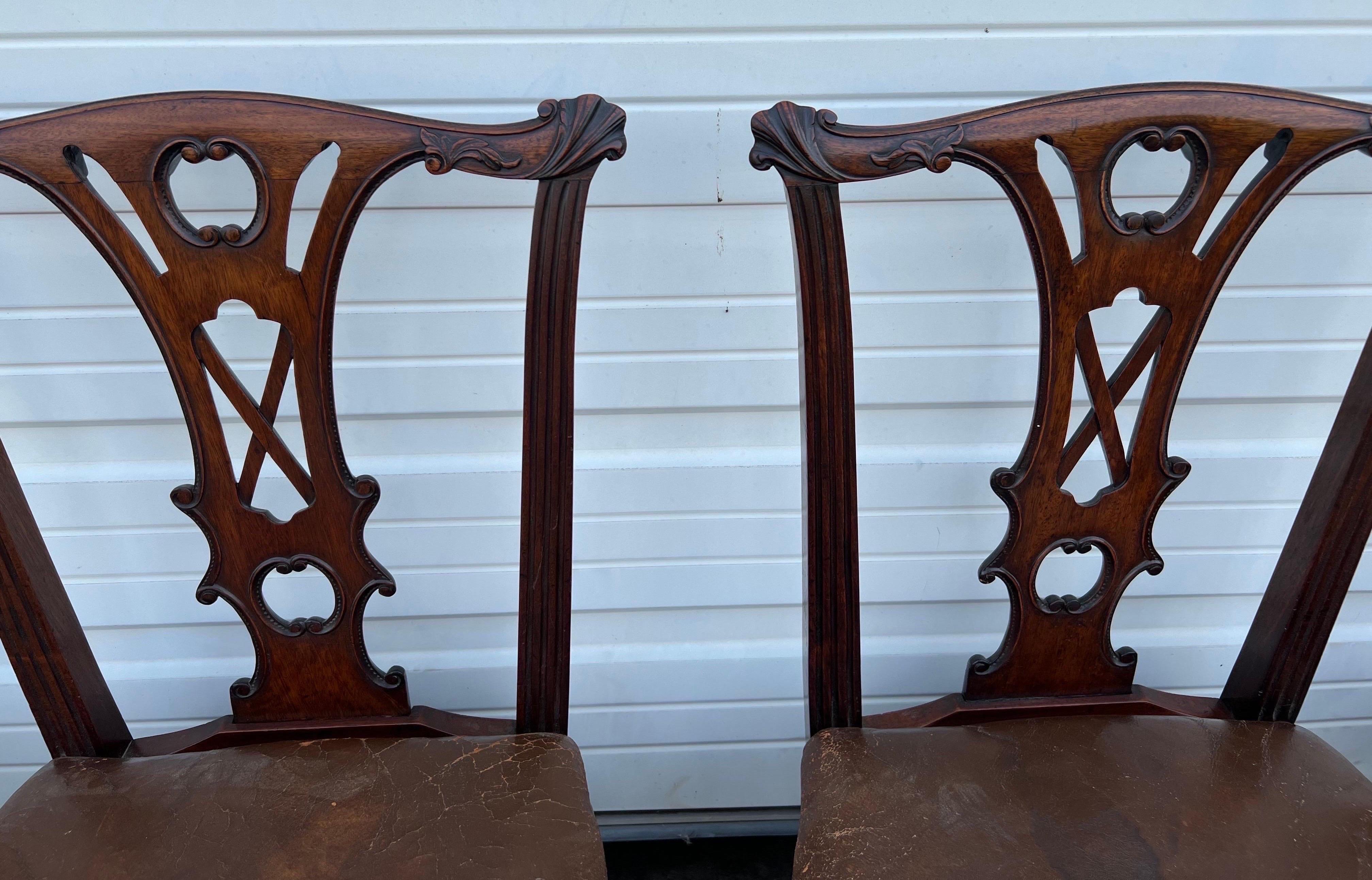 Leather Very Fine Set of Ten 18th Century Irish Chippendale Mahogany Dining Chairs  For Sale