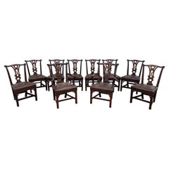 Raffinatissimo set di dieci sedie da pranzo in mogano Chippendale irlandese del XVIII secolo