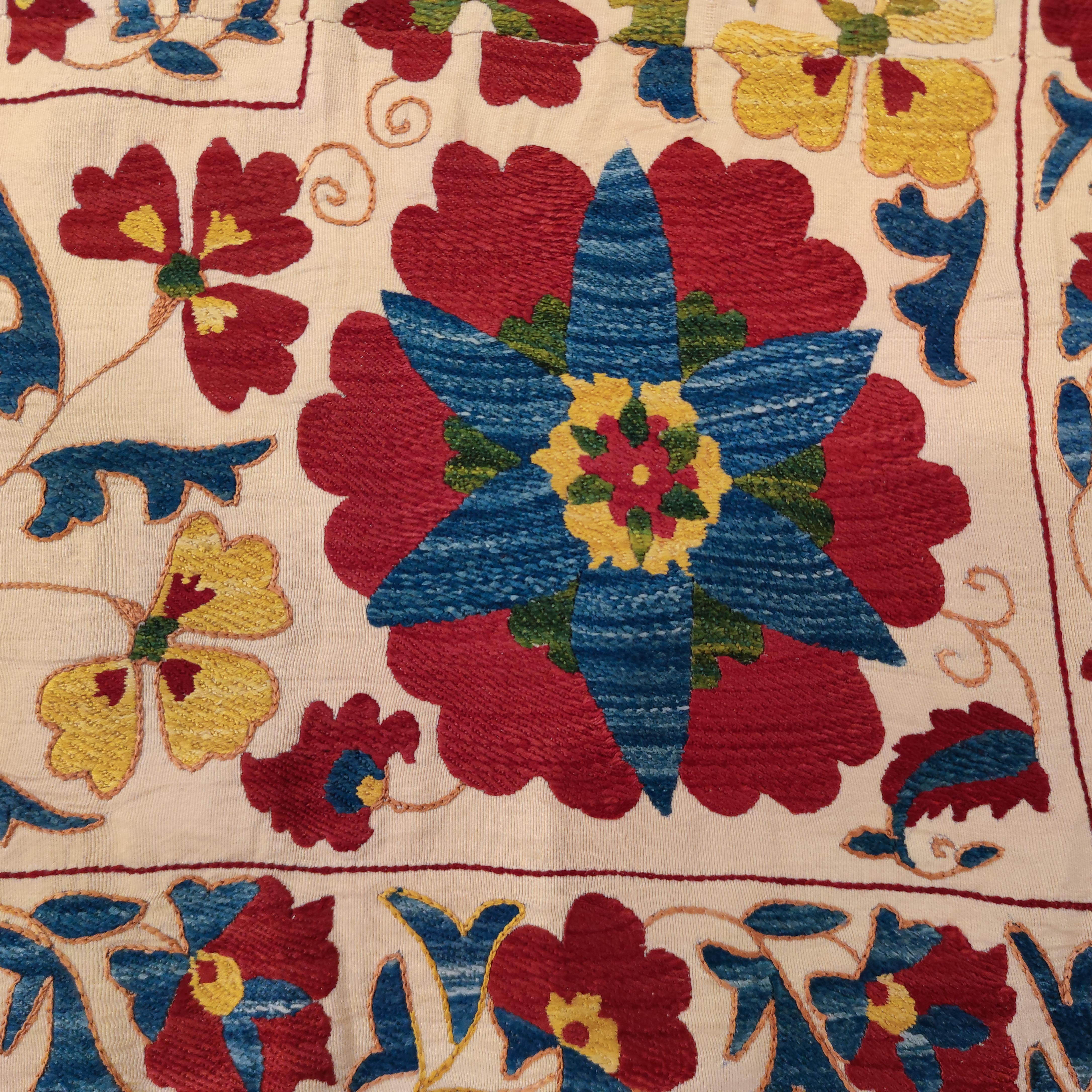 Embroidered Very Fine Silk on Cotton Vintage Central Asian Suzani Embroidery