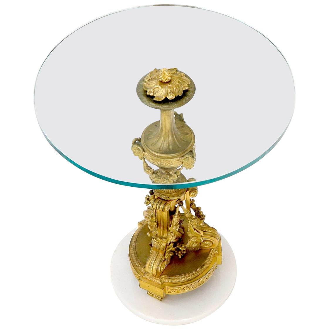 Very Fine Solid Bronze and Marble Base Glass Top Stand End Side Center Table