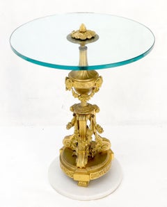 Table d'appoint en bronze massif et base en marbre avec plateau en verre, table d'extrémité centrale