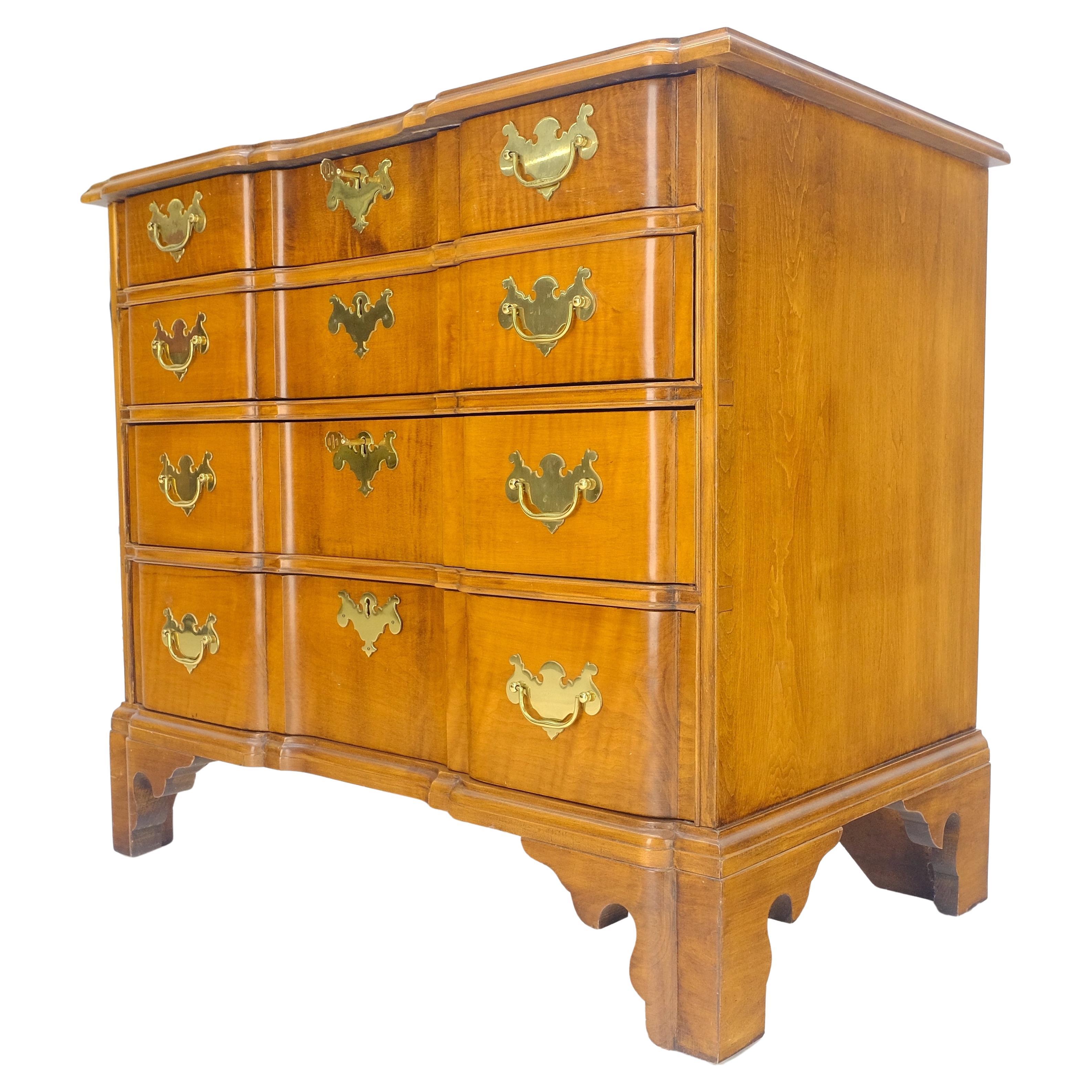 Very Fine Solid Tiger Maple Block Front Bracket Feet Bachelor Dresser Chest