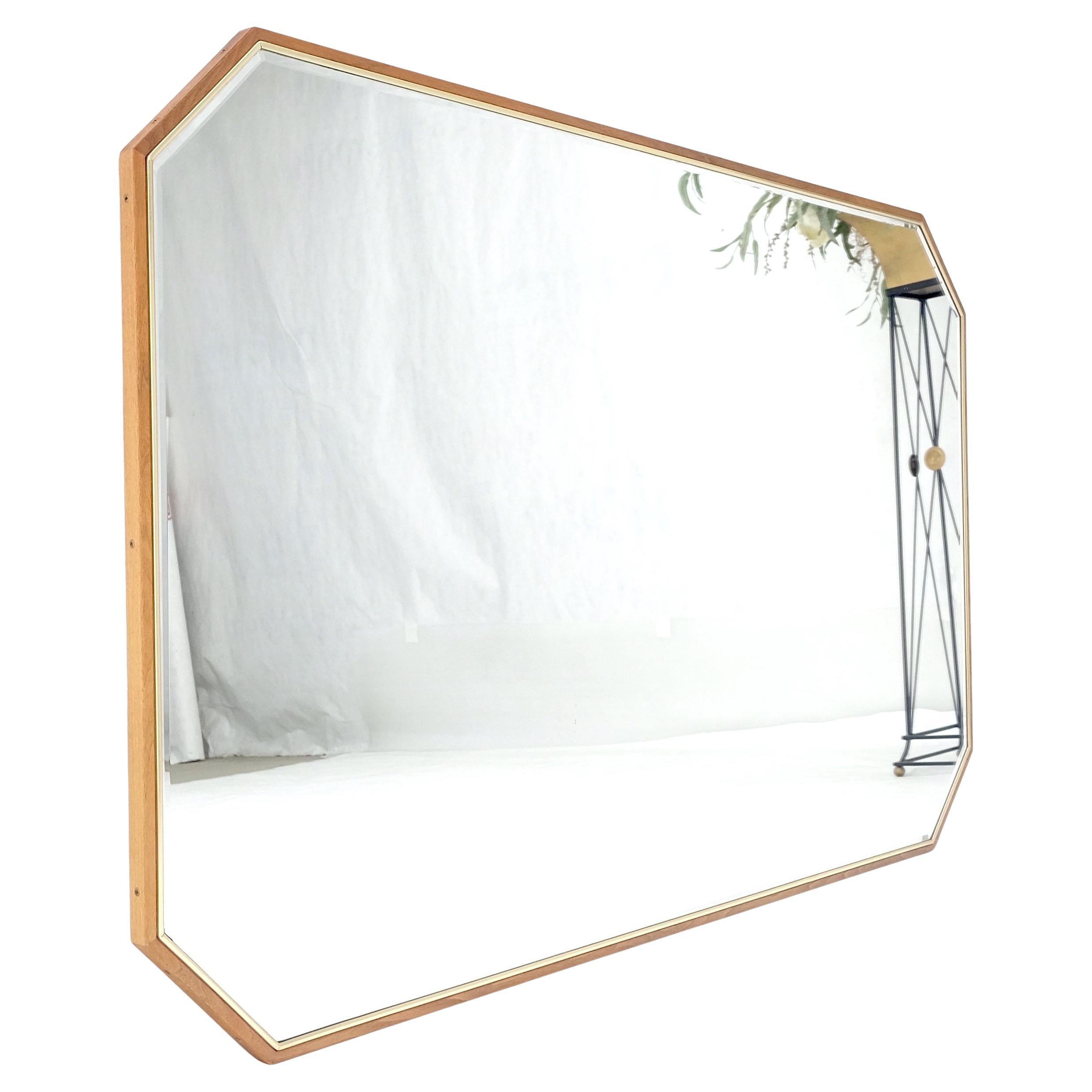 Mid-Century Modern Very Fine Solid Walnut Aluminum Frame Cut Corner Rectangle Shape Beveled Mirror For Sale