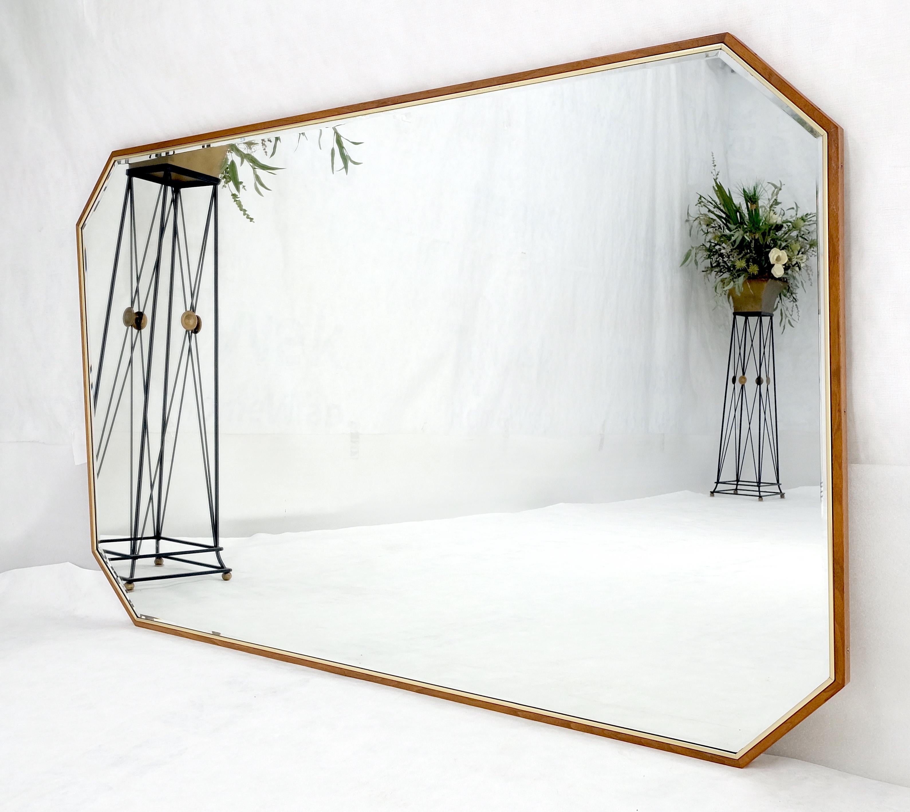 Very Fine Solid Walnut Aluminum Frame Cut Corner Rectangle Shape Beveled Mirror In Excellent Condition For Sale In Rockaway, NJ