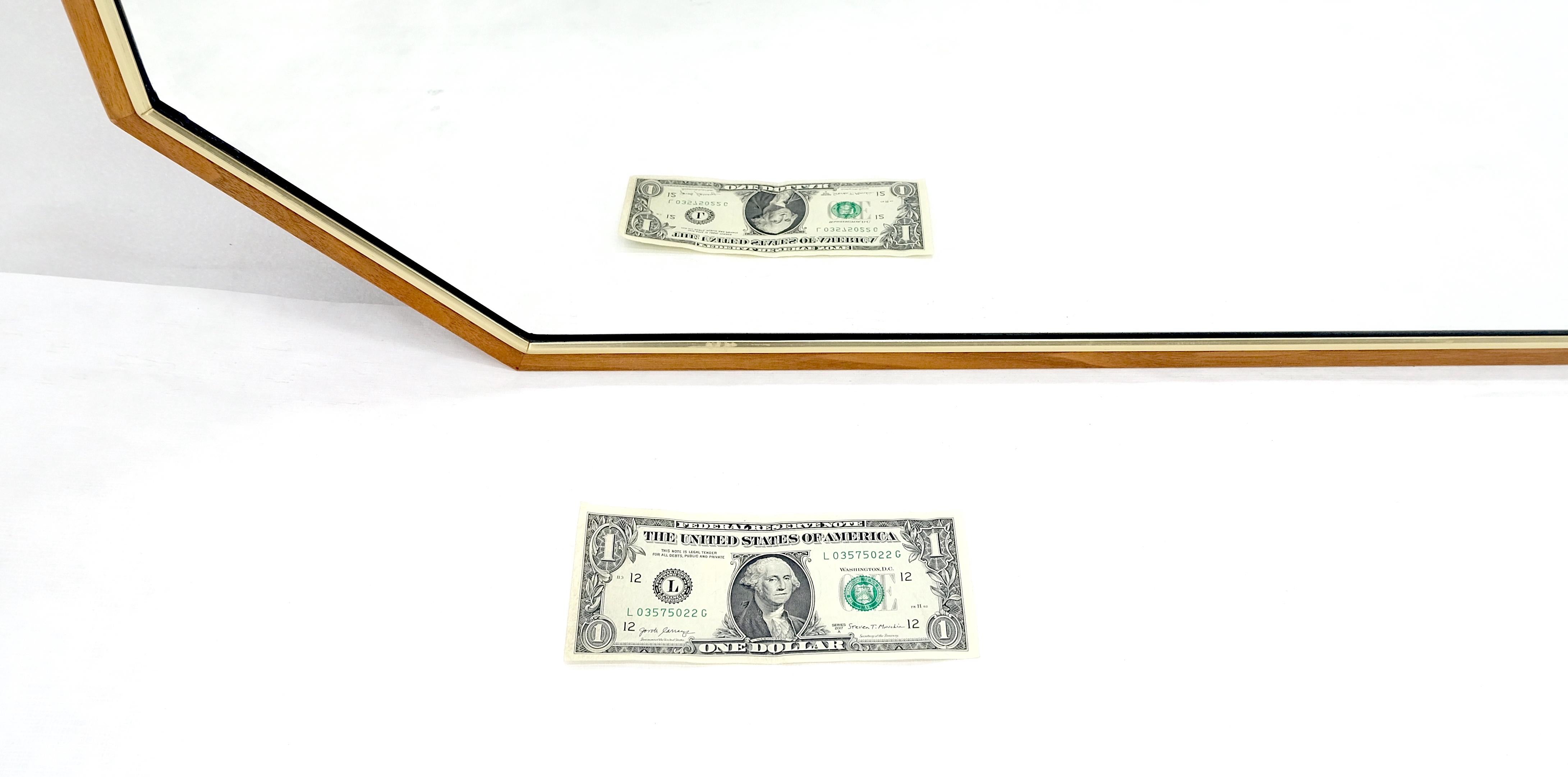 Brass Very Fine Solid Walnut Aluminum Frame Cut Corner Rectangle Shape Beveled Mirror For Sale