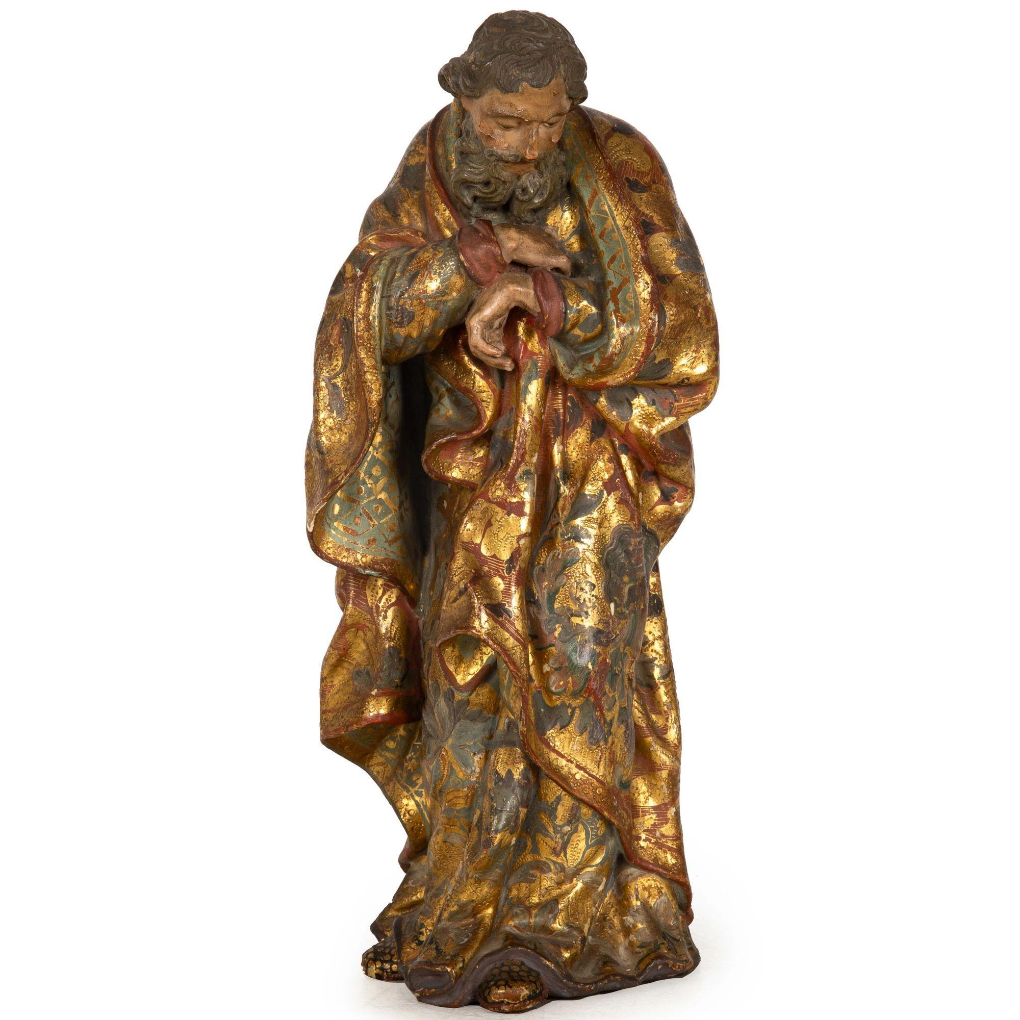 Baroque Very Fine Spanish Carved Polychromed Saint Santos Statue c. 1720-50 For Sale