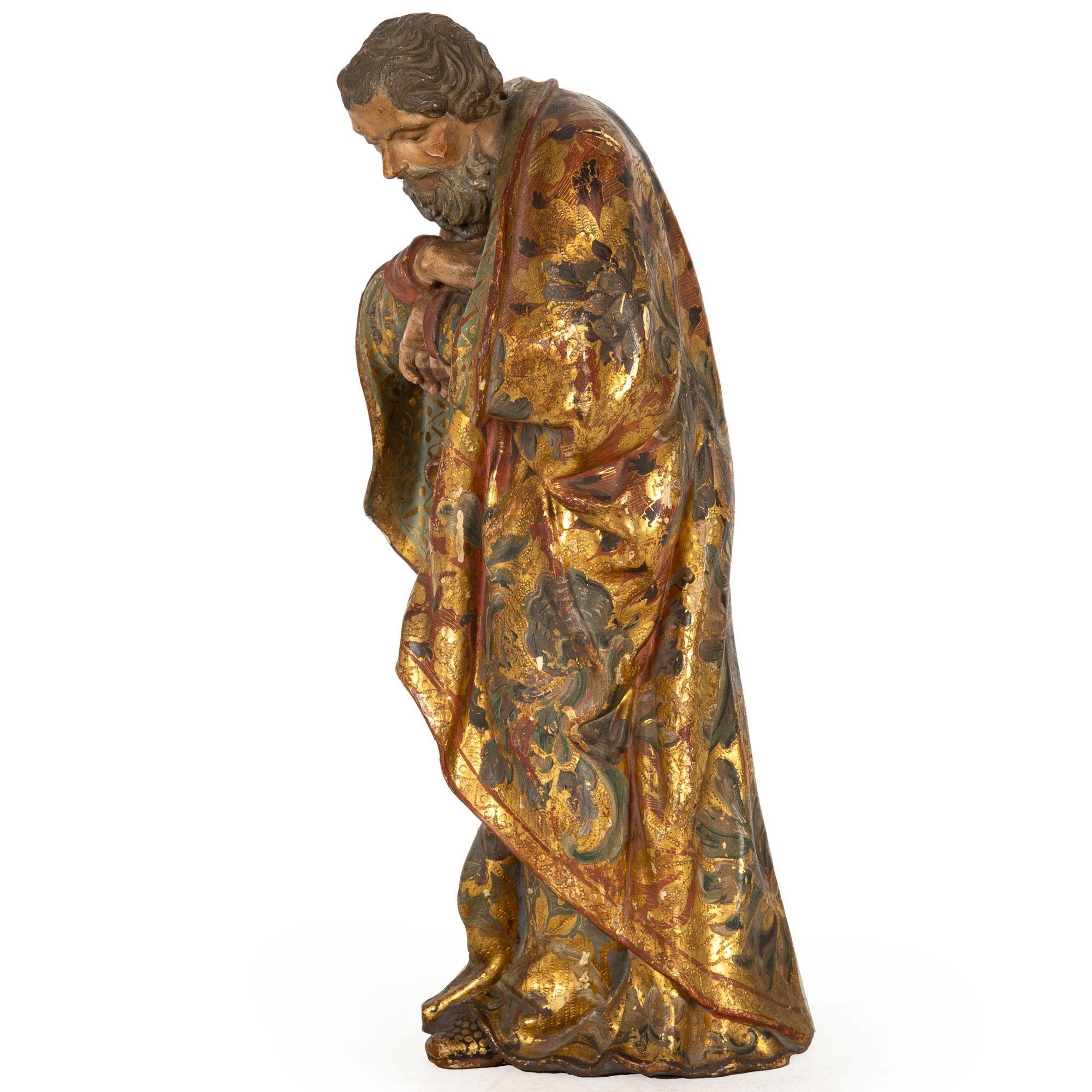 Gilt Very Fine Spanish Carved Polychromed Saint Santos Statue c. 1720-50 For Sale